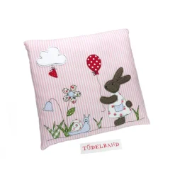 Osterhasen|TÜDELBAND Osterkissen Kissen Namenskissen Kinderkissen ...ganz kleine Blumenwiese...rosa...