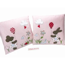 Osterhasen|TÜDELBAND Osterkissen Kissen Namenskissen Kinderkissen ...ganz kleine Blumenwiese...rosa...