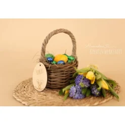 Osterkorb, Osterkörbchen, Osternest, personalisiert Geschenkidee, Korb mit Namensschild, Osterdeko, Holzanhänger Osterkörbchen