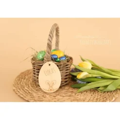 Osterkorb, Osterkörbchen, Osternest, personalisiert Geschenkidee, Korb mit Namensschild, Osterdeko, Holzanhänger Osterkörbchen