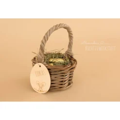 Osterkorb, Osterkörbchen, Osternest, personalisiert Geschenkidee, Korb mit Namensschild, Osterdeko, Holzanhänger Osterkörbchen