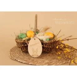 Osterkörbchen|AlexandrasKreativwerkstatt Osterkorb, Osterkörbchen, Osternest, personalisiert Geschenkidee, Korb mit Namensschild, Osterdeko, Holzanhänger