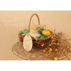 Osterkörbchen|AlexandrasKreativwerkstatt Osterkorb, Osterkörbchen, Osternest, personalisiert Geschenkidee, Korb mit Namensschild, Osterdeko, Holzanhänger