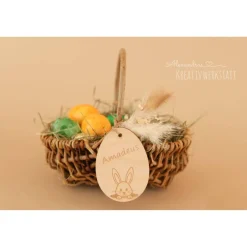 Osterkörbchen|AlexandrasKreativwerkstatt Osterkorb, Osterkörbchen, Osternest, personalisiert Geschenkidee, Korb mit Namensschild, Osterdeko, Holzanhänger