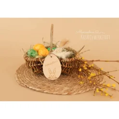 Osterkörbchen|AlexandrasKreativwerkstatt Osterkorb, Osterkörbchen, Osternest, personalisiert Geschenkidee, Korb mit Namensschild, Osterdeko, Holzanhänger