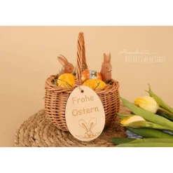 New Osterkorb, Osterkörbchen, Osternest, personalisiert Geschenkidee, Korb mit Namensschild, Osterdeko, Holzanhänger Osterkörbchen