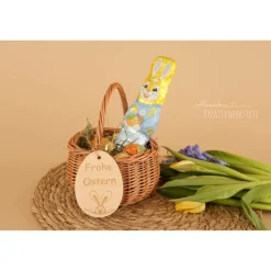New Osterkorb, Osterkörbchen, Osternest, personalisiert Geschenkidee, Korb mit Namensschild, Osterdeko, Holzanhänger Osterkörbchen
