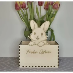 Discount Osterkorb Osternest mit Osterhase und Lasergravur – Personalisierbares Osterkörbchen aus Holz Osterkörbchen
