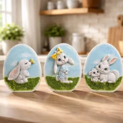 Best Ostern Dekoration - Osterhase aus Kaltporzellan auf Rasen - Osterei Osterdeko
