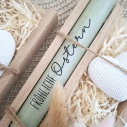 Ostergeschenke|Suanda Living Ostern Ostergeschenk Geschenkset Kerze Kerzenset Dekoherz Kerzenhalter rund Stabkerze Schriftzug Frohe Ostern Osterfest