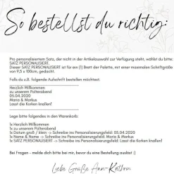 Hochzeitsdeko|ANNKAR Palettenaufkleber für die Hochzeit - personalisiert - weiße/schwarze Schrift Herzen Datum Herzlich Willkommen Font 5