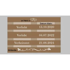 Hochzeitsdeko|ANNKAR Palettenaufkleber für die Hochzeit - personalisiert - weiße/schwarze Schrift Herzen Datum Herzlich Willkommen Font 5