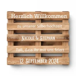 Discount Palettenaufkleber Silberhochzeit ,Willkommenspalette silberne Hochzeit, Willkommensschild, Palettenschrift Hochzeitsdeko