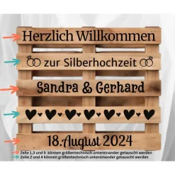 Discount Palettenaufkleber Silberhochzeit ,Willkommenspalette silberne Hochzeit, Willkommensschild, Palettenschrift Hochzeitsdeko