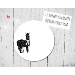 Online Papieraufkleber zum Selbstbeschriften mit Lama in schwarz-weiß 4cm rund Sticker & Aufkleber
