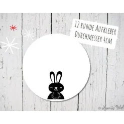 Sticker & Aufkleber|Nanös Welt Papieraufkleber zum Selbstbeschriften mit Hase in schwarz-weiß 4cm rund