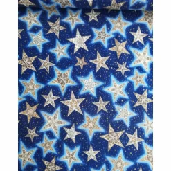 Weihnachtsstoffe|Design in Stoff Patchworkstoff - gelbe Sternchen mit Kringel auf blauem Hintergrund,  SSI Studio