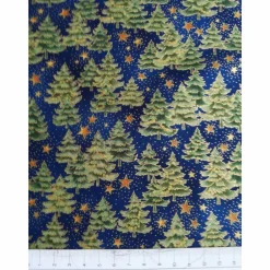 Weihnachtsstoffe|Design in Stoff Patchworkstoff - gelbe Sternchen mit Kringel auf blauem Hintergrund,  SSI Studio