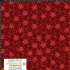 Patchworkstoff Star Springle, roter Quiltstoff mit kleinen Blüten und goldenen Sterne. Weihnachtsstoffe