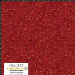 Patchworkstoff Star Springle, roter Quiltstoff mit kleinen Blüten und goldenen Sterne. Weihnachtsstoffe