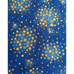 Weihnachtsstoffe|Design in Stoff Patchworkstoff Sterne mit hellblauem Rand auf blauem Hintergrund - Robert Kaufmann