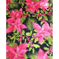Weihnachtsstoffe|Design in Stoff Patchworkstoff wunderschöne pinkfarbene Christrose auf schwarzem Hintergrund Maywood Studio