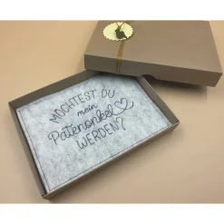 Sale Patenanfrage.. Karte aus Filz,.. Geschenkbox ..zur Geburt, Taufe, Firmung, Konfirmation.. Einladungskarten
