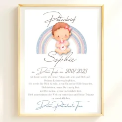 Outlet Patenbrief Baby rosa von Patentante Patenonkel Pateneltern als Poster Urkunde | Geschenk zur Taufe personalisiert Geschenke