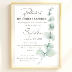 Best Patenbrief Eukalyptus für Patentante Patenonkel Pateneltern als Poster Urkunde | Geschenk zur Taufe personalisiert Geschenke