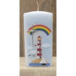 Taufkerzen|Keramikflamme Patenkerze 15x6 - Regenbogen - Leuchtturm -