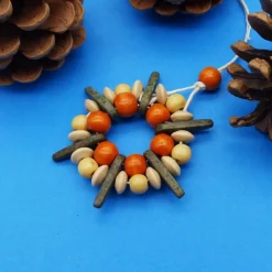 Perlenstern MIX, grün orange natur, Mix Keramik + Holz, Weihnachtsdekoration, Geschenkanhänger, Baumschmuck Baumschmuck