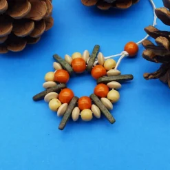 Perlenstern MIX, natur orange grün, Mix Keramik + Holz, Weihnachtsdekoration, Geschenkanhänger, Baumschmuck Baumschmuck