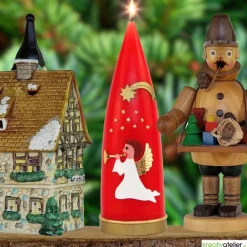 Sale Personalisierbare rote Weihnachtskerze in Kegelform mit Engel & Stern – Deko für Advent & Weihnachten Kerzen & Beleuchtung