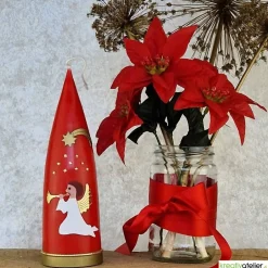 Sale Personalisierbare rote Weihnachtskerze in Kegelform mit Engel & Stern – Deko für Advent & Weihnachten Kerzen & Beleuchtung