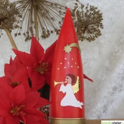 Sale Personalisierbare rote Weihnachtskerze in Kegelform mit Engel & Stern – Deko für Advent & Weihnachten Kerzen & Beleuchtung