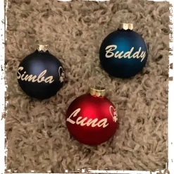 Sale Personalisierte Christbaumkugel aus Glas mit dem Namen Ihres Tieres sowie Pfotenabdruck mit Herz! Baumschmuck Personalisierbar