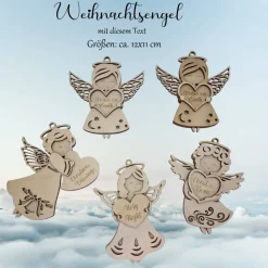 Outlet Personalisierte 3D Weihnachtsengel aus Birkenholz zum Hängen mit Namensgravur – 2-3-lagig, ca. 12x11 cm Baumschmuck Personalisierbar