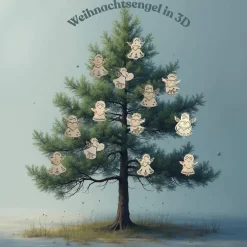 Outlet Personalisierte 3D Weihnachtsengel aus Birkenholz zum Hängen mit Namensgravur – 2-3-lagig, ca. 12x11 cm Baumschmuck Personalisierbar