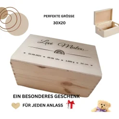 Personalisierte Erinnerungskiste für Babys - Regenbogen - Personalisiert mit Name & Datum - Holzkiste- Box- Dekoration