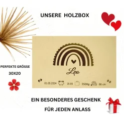 Personalisierte Erinnerungskiste für Babys - Regenbogen  - Personalisiert mit Name & Datum - Holzbox Dekoration