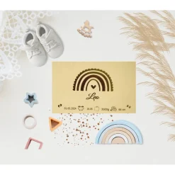 Personalisierte Erinnerungskiste für Babys - Regenbogen  - Personalisiert mit Name & Datum - Holzbox Dekoration