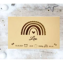 Personalisierte Erinnerungskiste für Babys - Regenbogen  - Personalisiert mit Name & Datum - Holzbox Dekoration