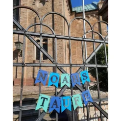 New Personalisierte Girlande zur Taufe, Blau, Türkis und Silber, Wimpelkette Taufe mit Wunschnamen Dekoration