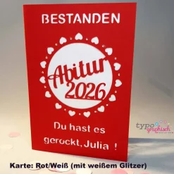 Best Personalisierte Glückwunschkarte zum Abitur 2026 – Liebevoll handgefertigt in vielen Farben!  Motiv Herz Glückwunschkarten