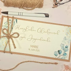 Discount Personalisierte Glückwunschkarte zur Jugendweihe – Stilvolle Geldgeschenk-Karte mit Name & Datum Glückwunschkarten