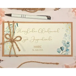 Discount Personalisierte Glückwunschkarte zur Jugendweihe – Stilvolle Geldgeschenk-Karte mit Name & Datum Glückwunschkarten