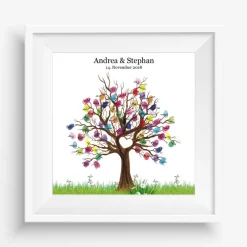 Hochzeitsgästebuch|MADYES Personalisierte Hochzeit Fingerabdruck Leinwand – Gästebuch Baum 50x50 cm – Traumhaftes Geschenk zur Trauung