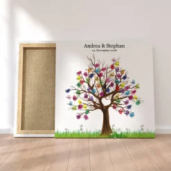 Hochzeitsgästebuch|MADYES Personalisierte Hochzeit Fingerabdruck Leinwand – Gästebuch Baum 50x50 cm – Traumhaftes Geschenk zur Trauung