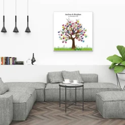 Hochzeitsgästebuch|MADYES Personalisierte Hochzeit Fingerabdruck Leinwand – Gästebuch Baum 50x50 cm – Traumhaftes Geschenk zur Trauung