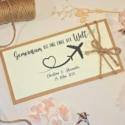 Sale Personalisierte Hochzeitskarte Reise – Geldgeschenk & Gutschein Verpackung, minimalistisch, Kraftkarton Hochzeitsgeschenke